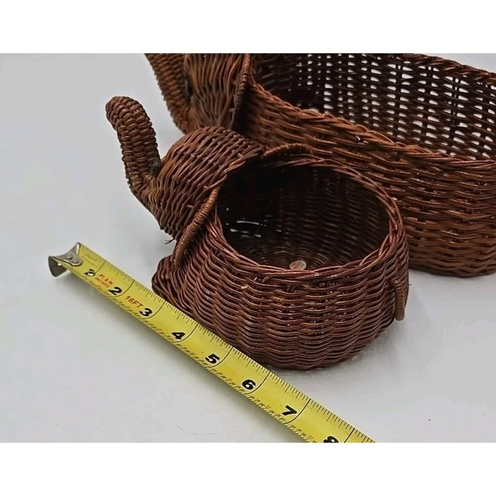Vintage Woven Pair of Elephants Boho Safari Jungle Whimsical Cute Animal Baskets